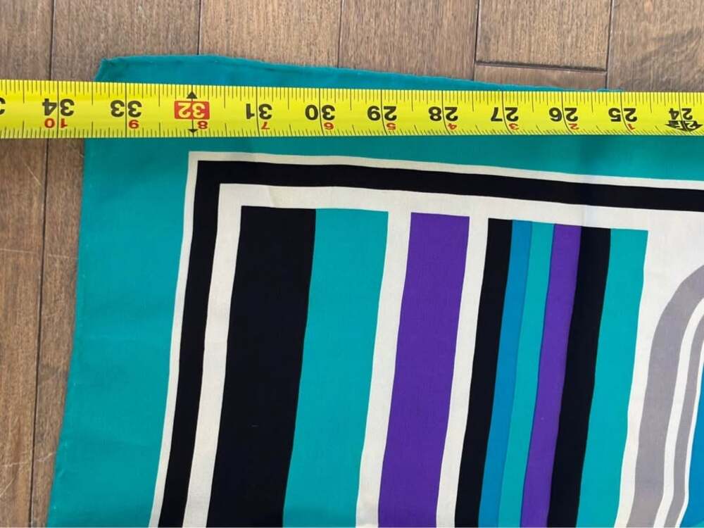 Vintage Juliana Ray 100% Silk Geometric Scarf | Teal Purple Abstract Mod - Picture 6 of 8